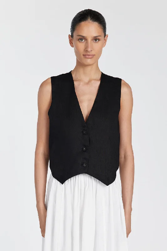 BANKS BLACK LINEN VEST