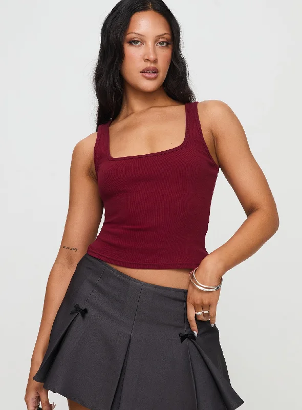 Baseline Square Neck Rib Tank Top Red