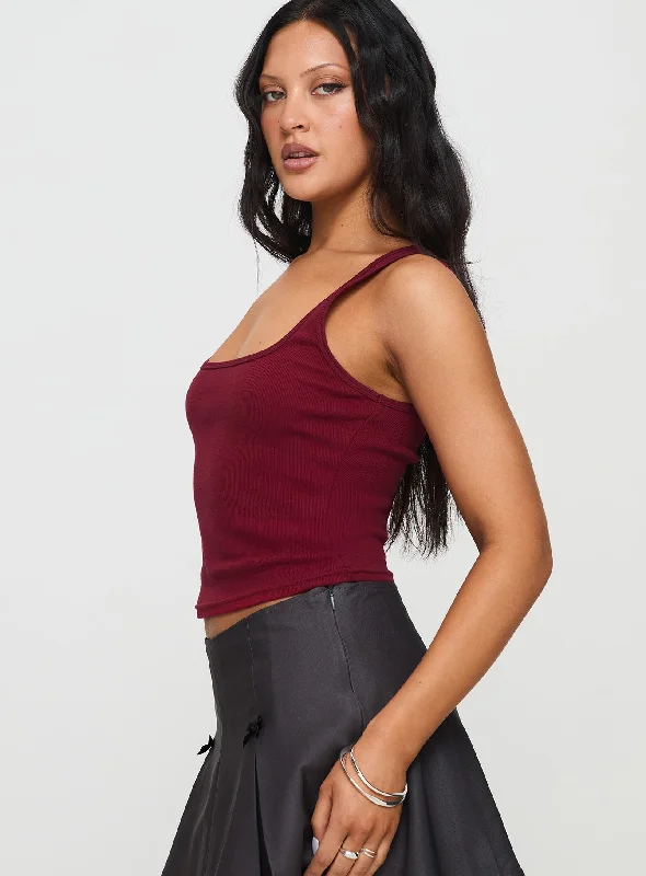 Baseline Square Neck Rib Tank Top Red