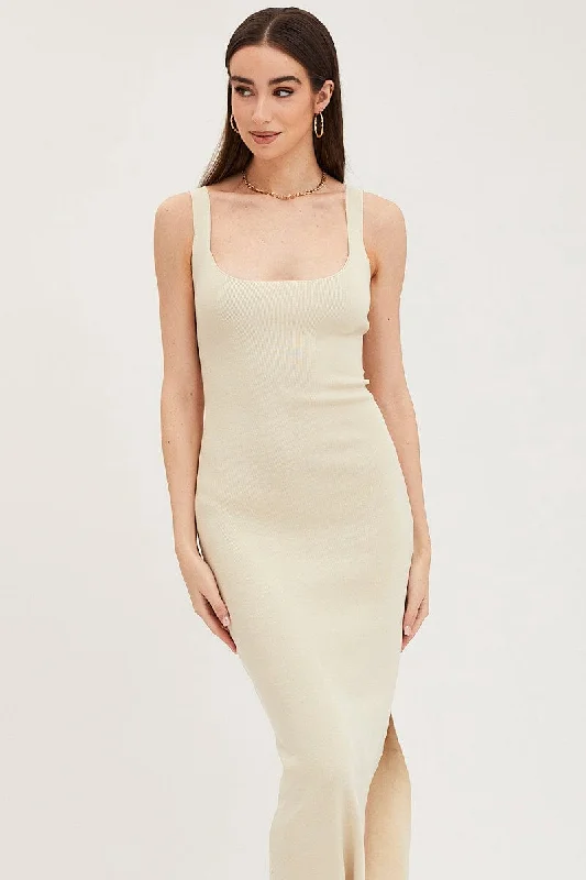 Beige Cut Out Back Knit Dress