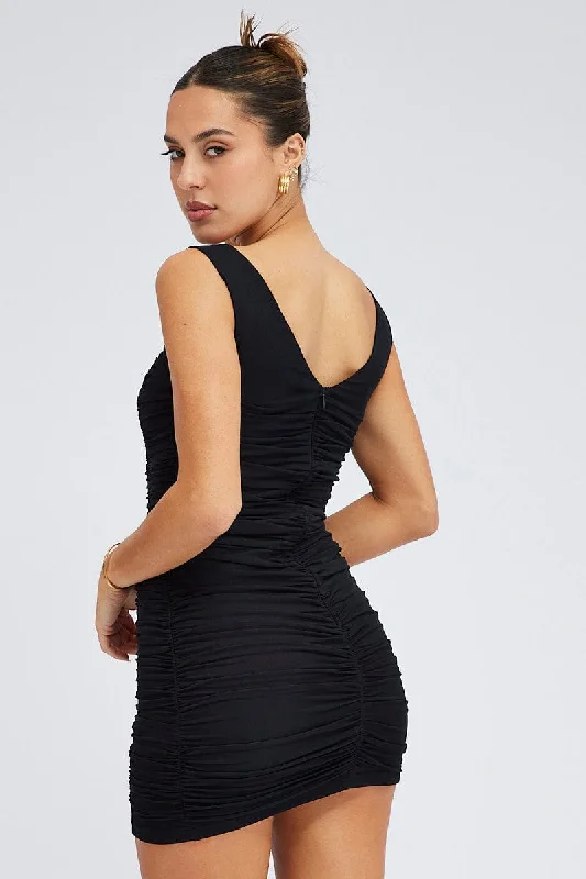 Black Bodycon Dress Sleeveless Ruched