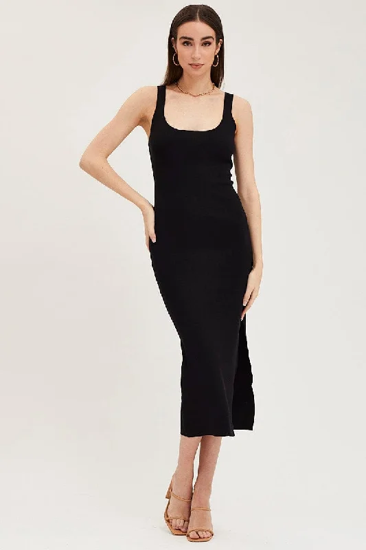 Black Cut Out Back Knit Dress