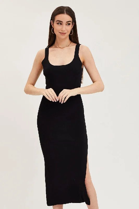 Black Cut Out Back Knit Dress