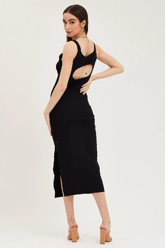 Black Cut Out Back Knit Dress