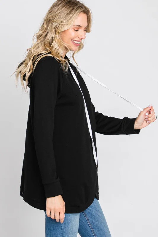 Black Layered Front Nursing Fleece Hoodie