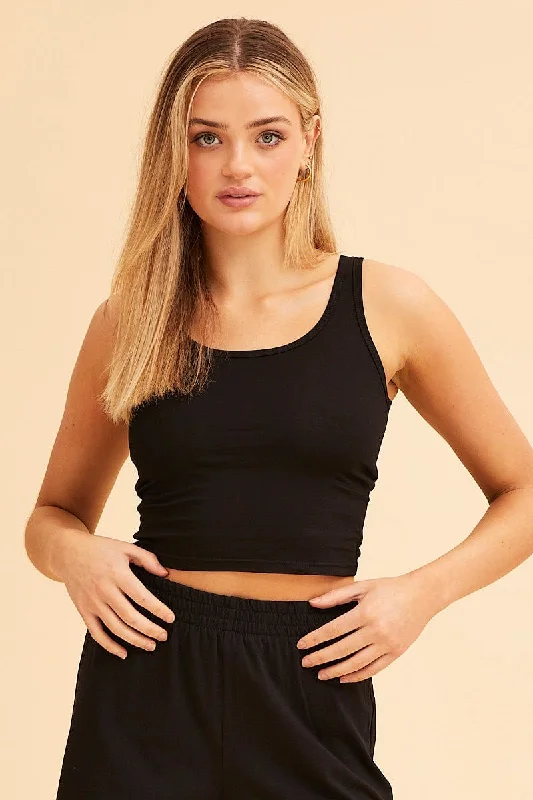 Black Lila Cotton Stretch Cropped Tank Top