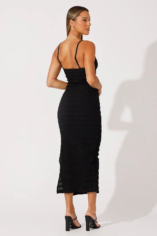 Black Maxi Dress Square Neck Bodycon Textured