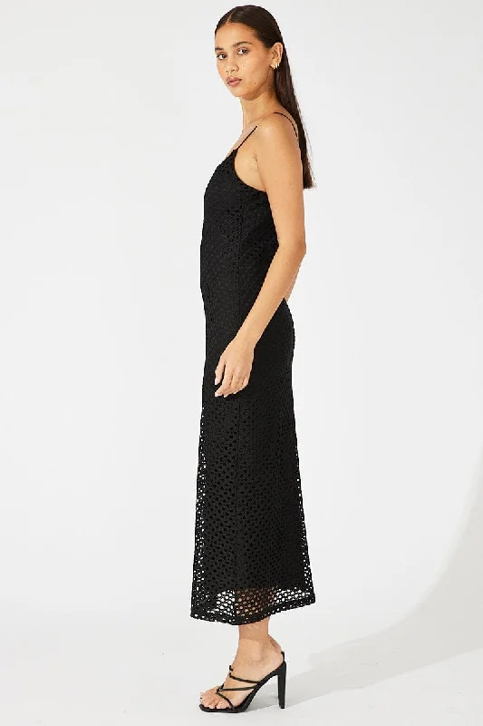 Black Midi Bodycon Dress Sleeveless Crochet