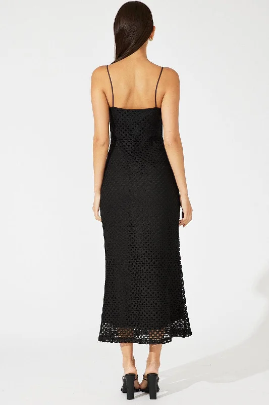 Black Midi Bodycon Dress Sleeveless Crochet