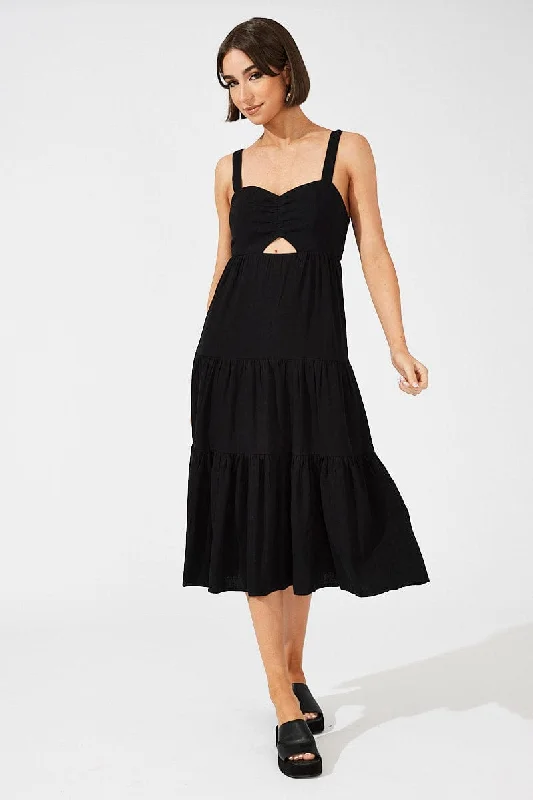 Black Midi Dress Sleeveless Cut Out