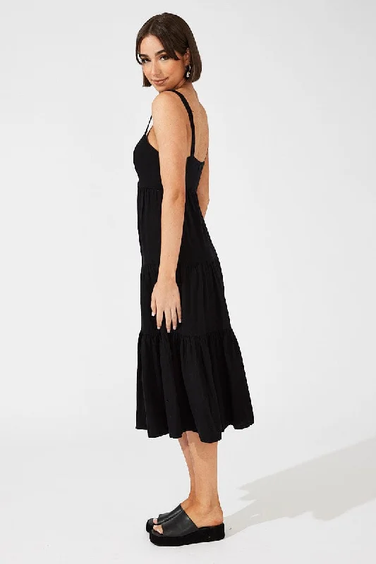 Black Midi Dress Sleeveless Cut Out