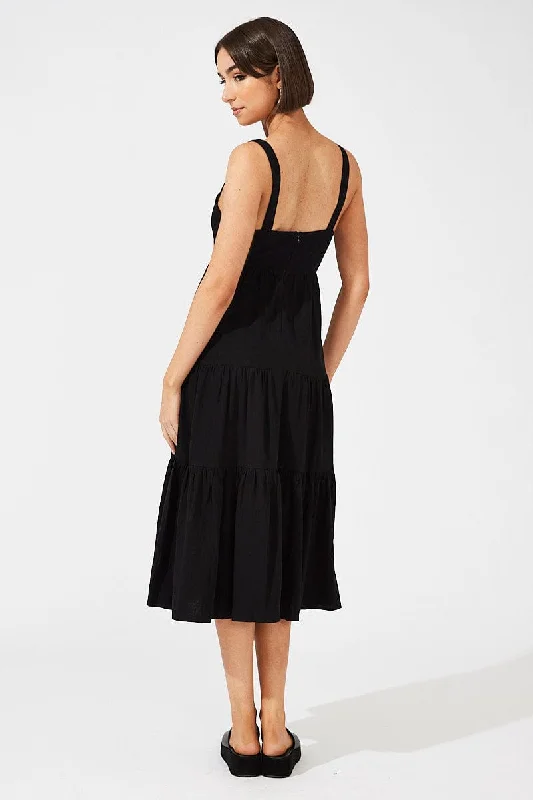 Black Midi Dress Sleeveless Cut Out