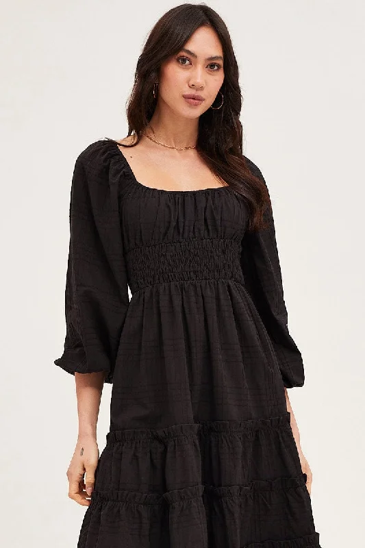 Black Ruffle Midi Dress