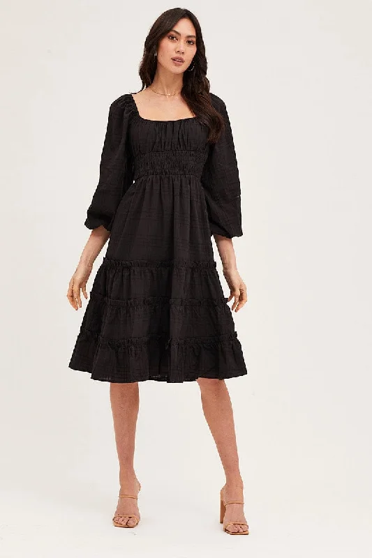 Black Ruffle Midi Dress