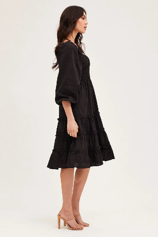 Black Ruffle Midi Dress