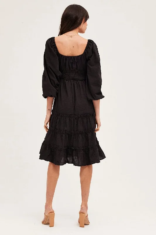 Black Ruffle Midi Dress