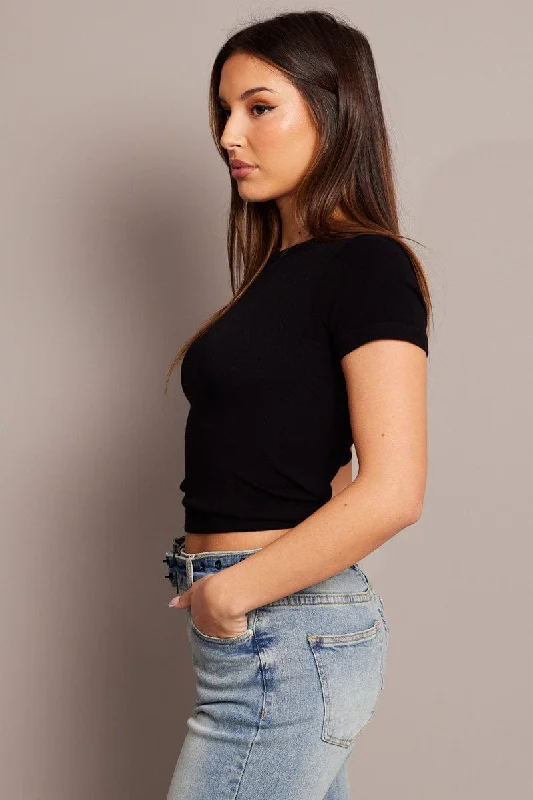 Black T Shirt Short Sleeve Crew Neck Seamless