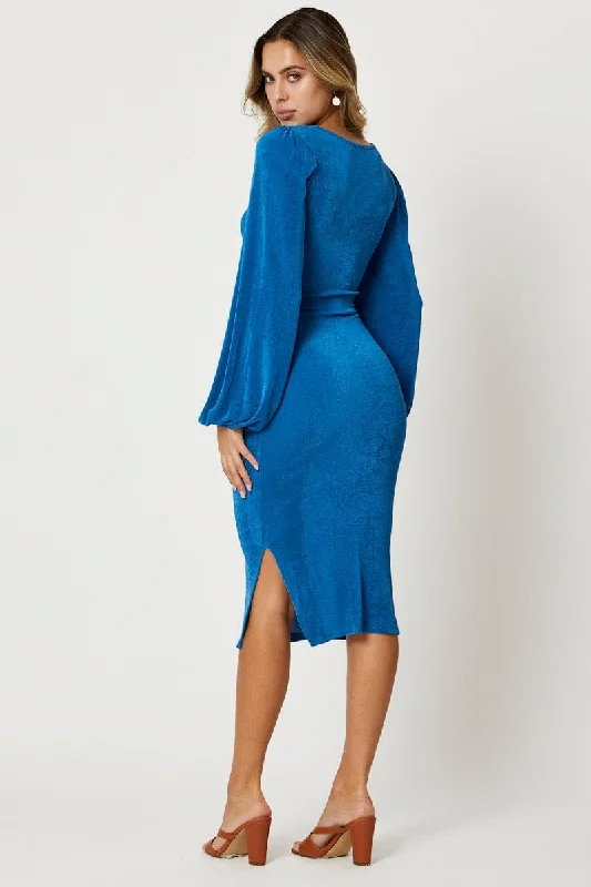 Blue Slinky Jersey Cut Out Dress