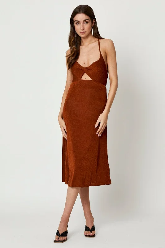 Brown Cut Out Slip Dress