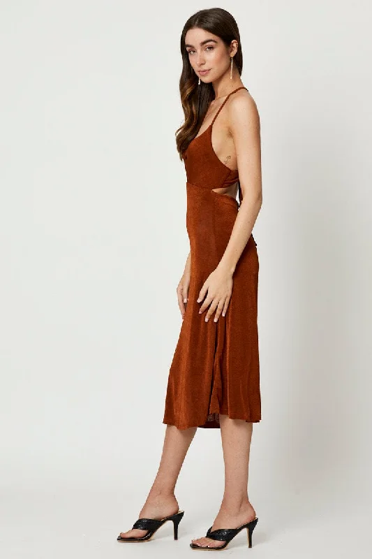 Brown Cut Out Slip Dress