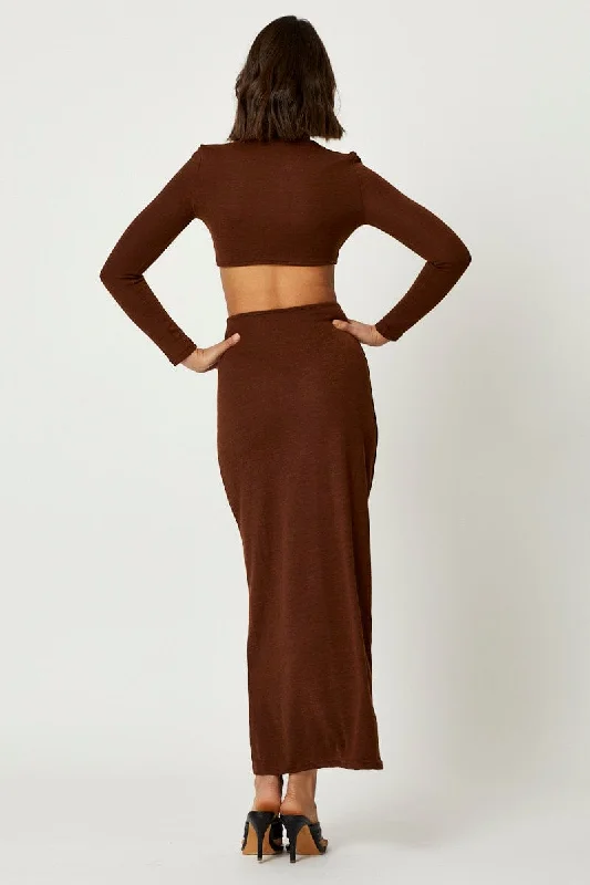 Brown Knot Front Cut Out Dress