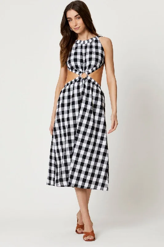 Check Cut Out Dress Sleeveless Maxi