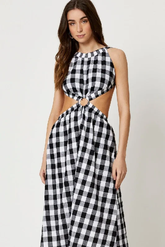 Check Cut Out Dress Sleeveless Maxi