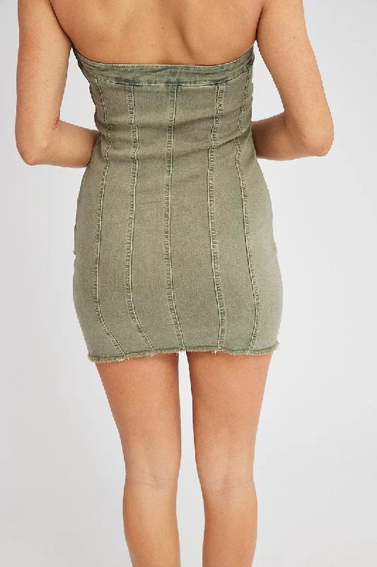 Denim Mini Dress Sleeveless Strapless Bodycon Denim