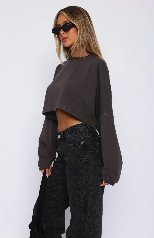 Don't Bother Me Long Sleeve Crop Charcoal