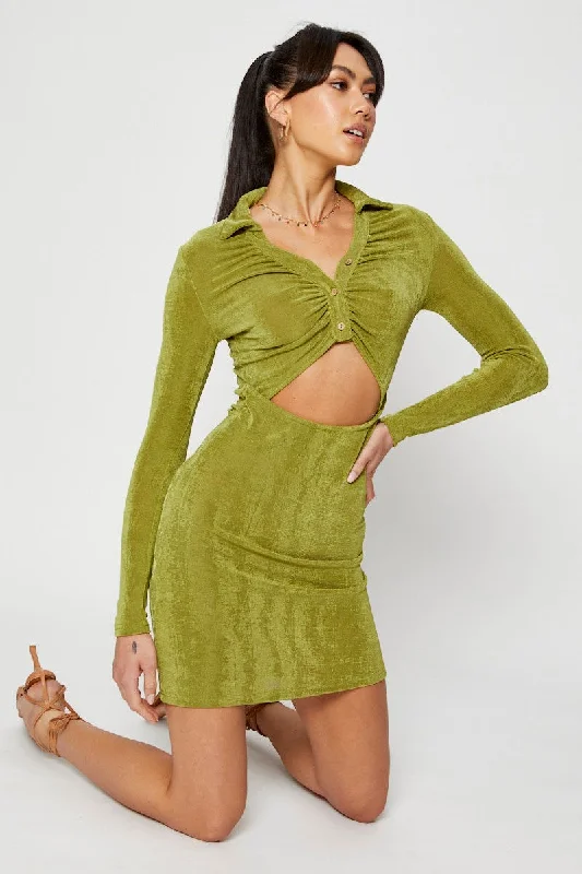 Green Mini Dress Slinky Jersey Cut Out