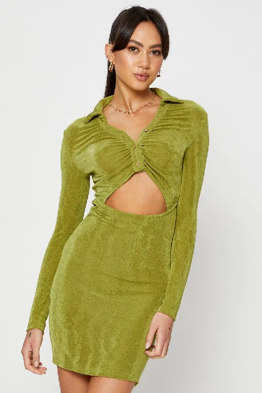 Green Mini Dress Slinky Jersey Cut Out