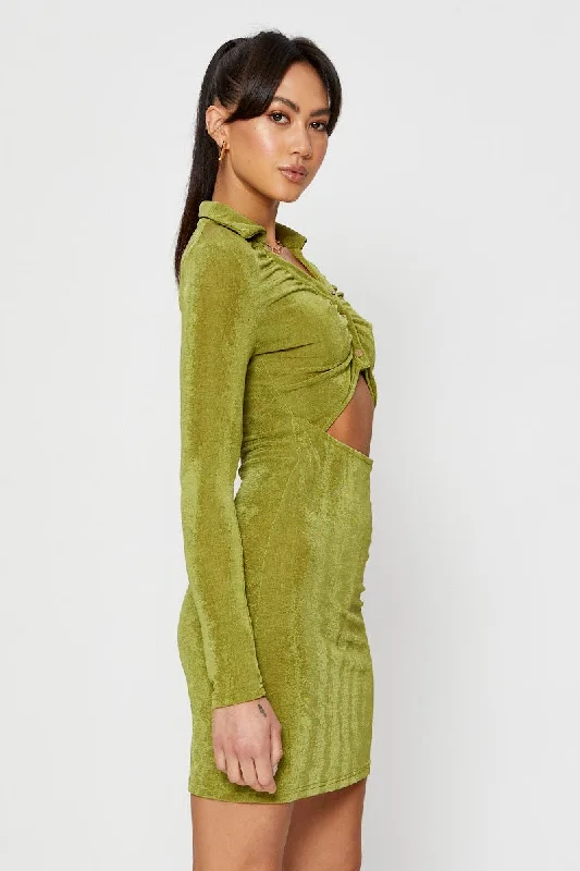 Green Mini Dress Slinky Jersey Cut Out