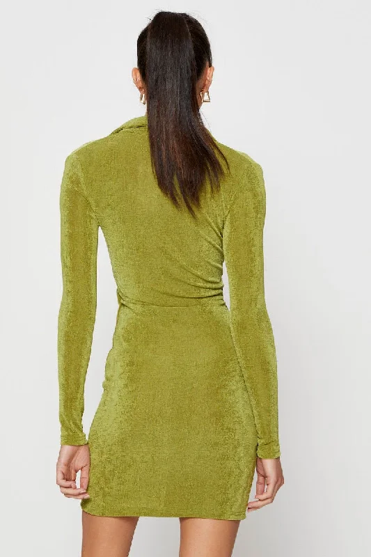 Green Mini Dress Slinky Jersey Cut Out