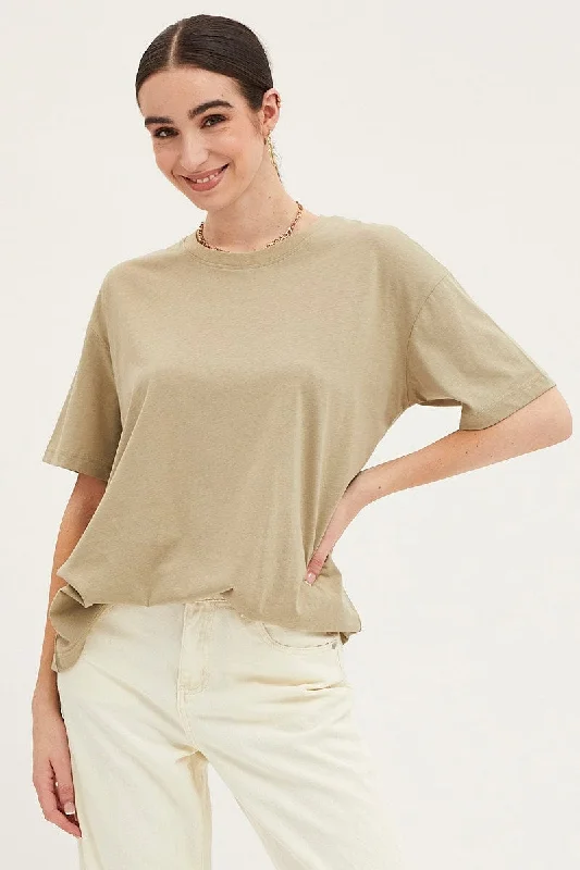 Green Oversized T Shirt Short Sleeve Crew Neck