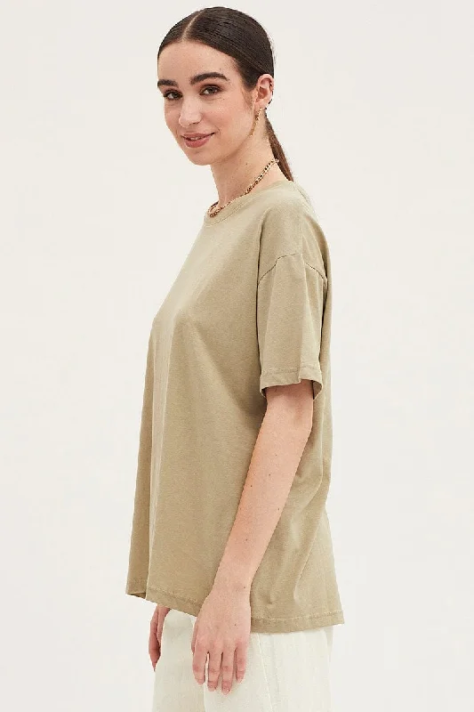 Green Oversized T Shirt Short Sleeve Crew Neck