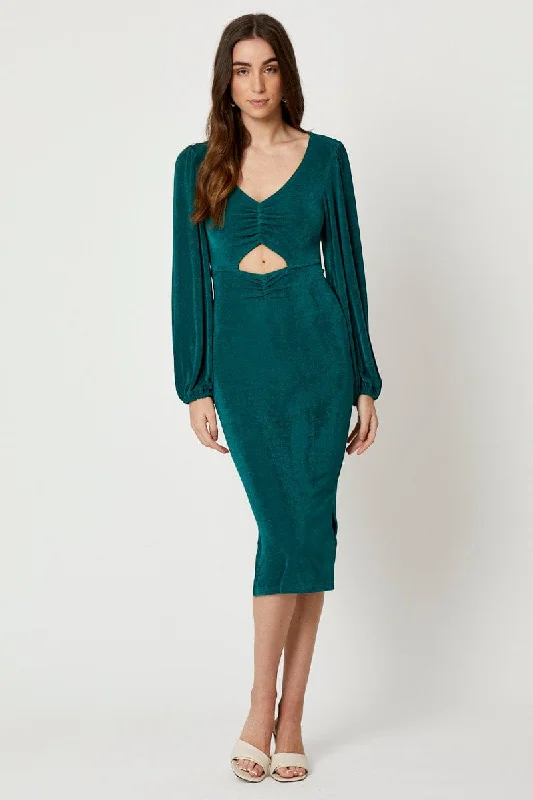 Green Slinky Jersey Cut Out Dress