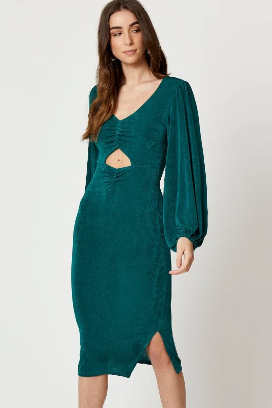 Green Slinky Jersey Cut Out Dress