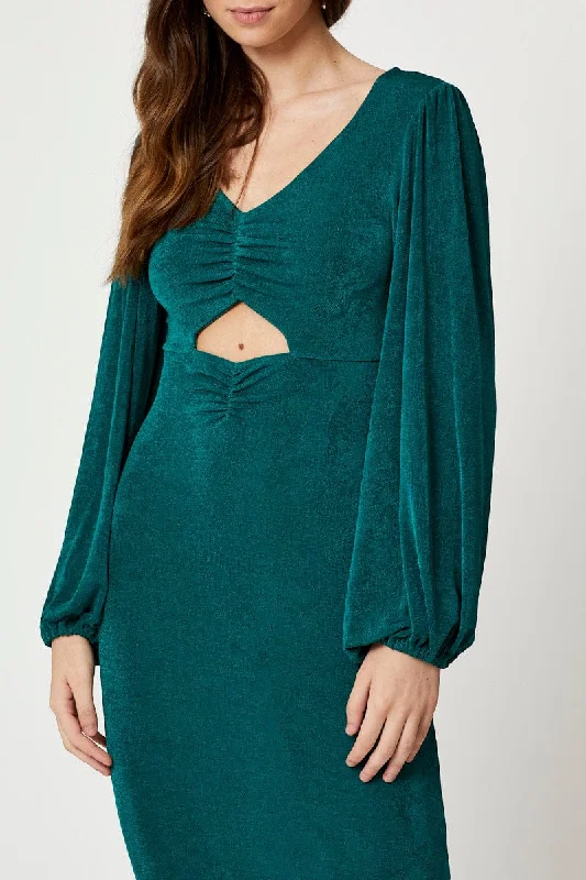 Green Slinky Jersey Cut Out Dress