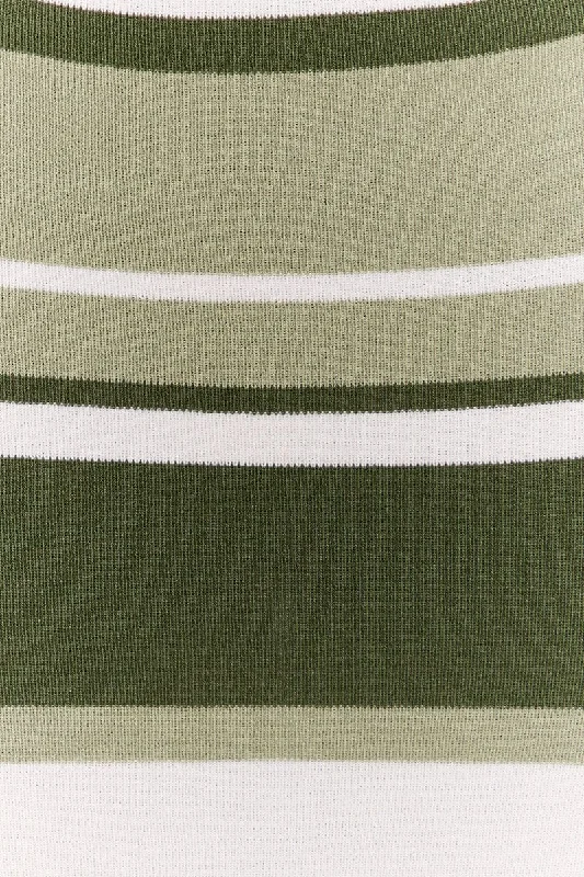 Green Stripe Knit Dress Sleeveless Midi Cut Out