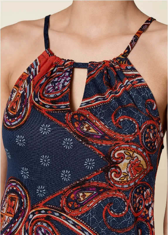 Paisley printed tank - Navy Multi