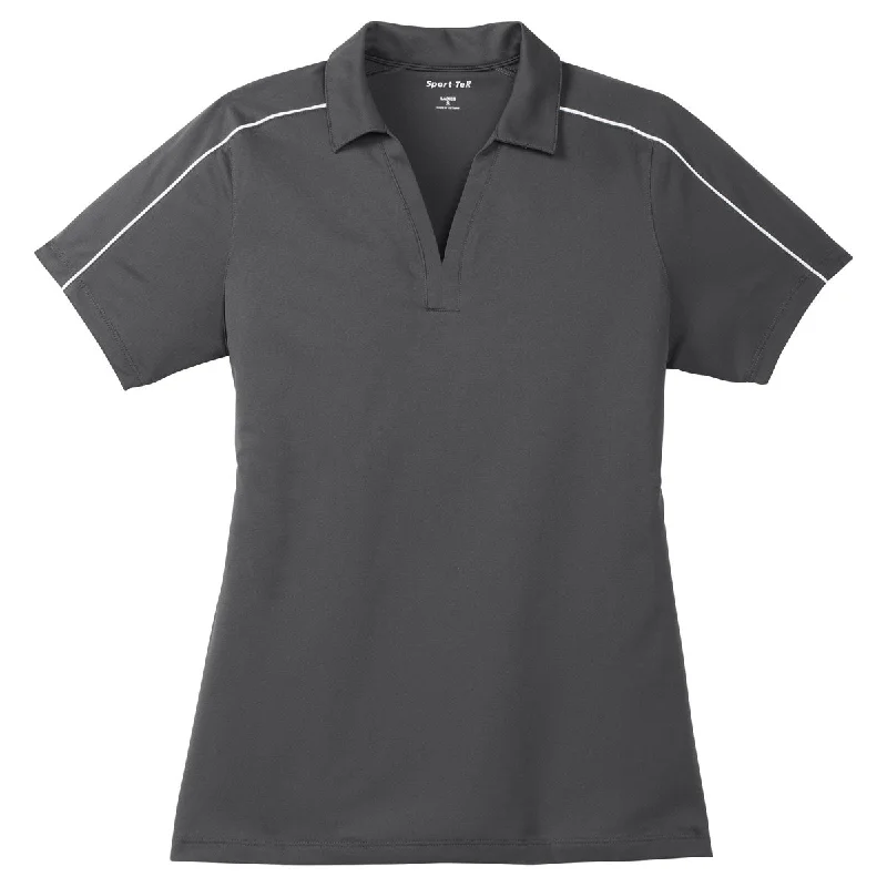 Sport-Tek Women's Iron Grey/White Micropique Sport-Wick Piped Polo