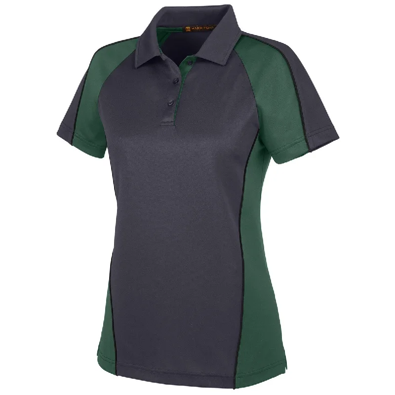 Harriton Women's Dark Charcoal/ Dark Green/ Black Advantage Snag Protection Plus Colorblock Polo