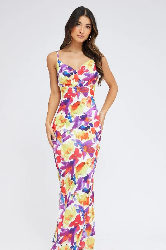 Multi Floral Maxi Dress Slip Cami Watercolour Print