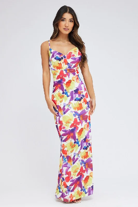 Multi Floral Maxi Dress Slip Cami Watercolour Print