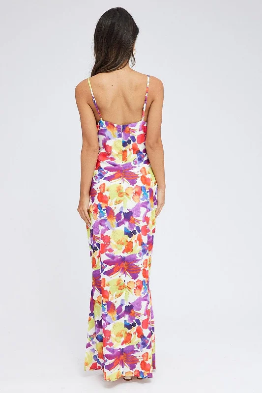 Multi Floral Maxi Dress Slip Cami Watercolour Print