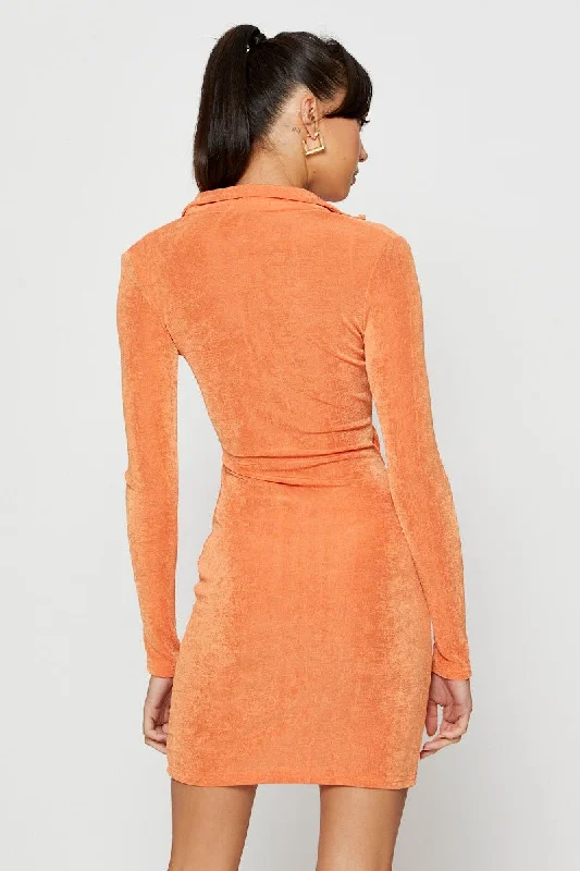 Orange Mini Dress Slinky Jersey Cut Out