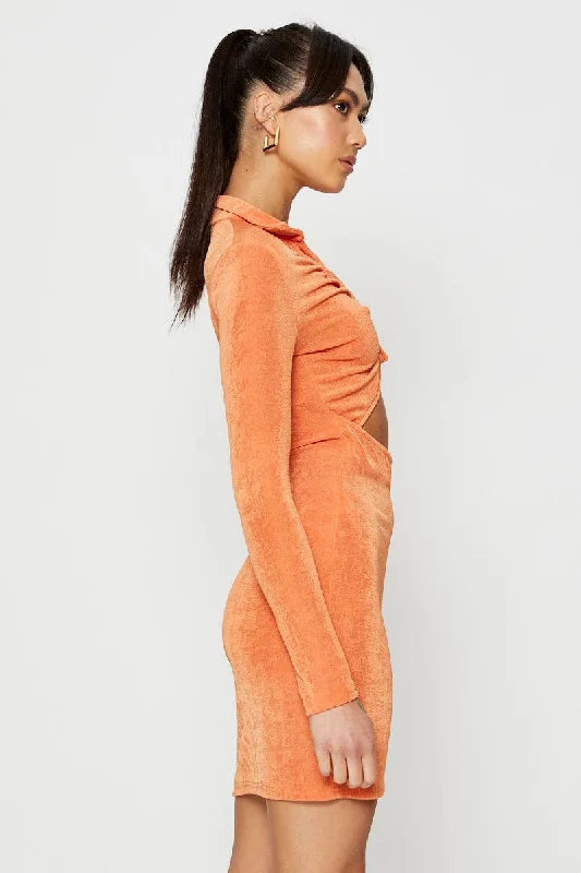 Orange Mini Dress Slinky Jersey Cut Out