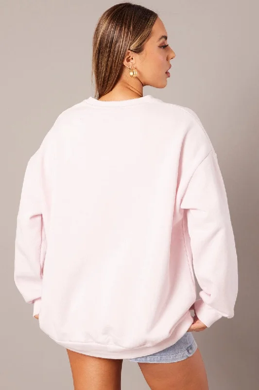 Pink Graphic Sweater Long Sleeve