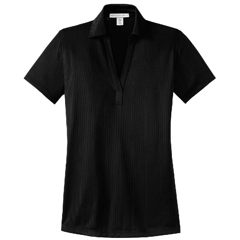 Port Authority Women's Black Performance Jacquard Polo