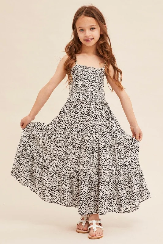 Print Kids Midi Dress Singlet Tiered